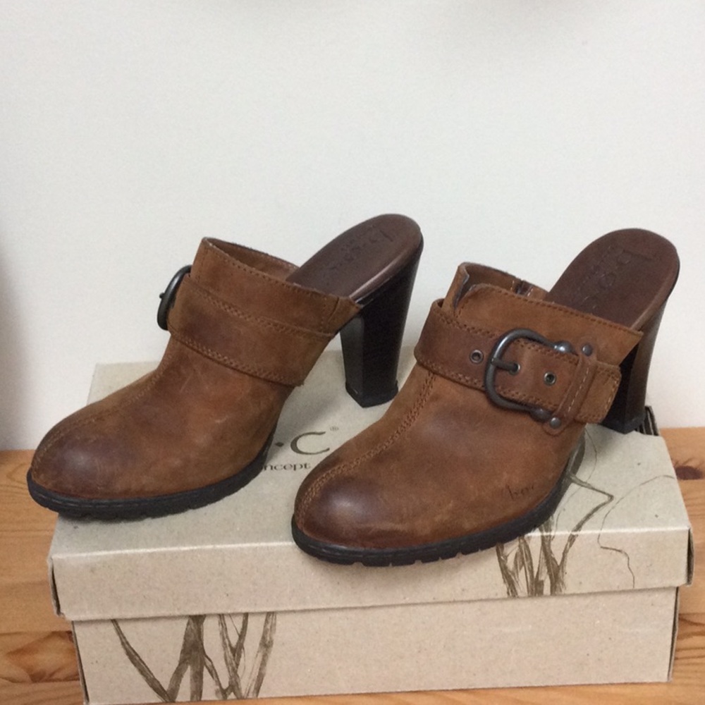 Born Concept Distressed Tan Leather 4” Mules
